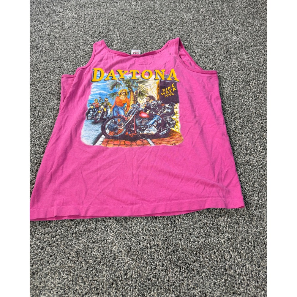 Vintage 1996 Daytona Beach Bike Week Tank Top Women's Size Large Pink